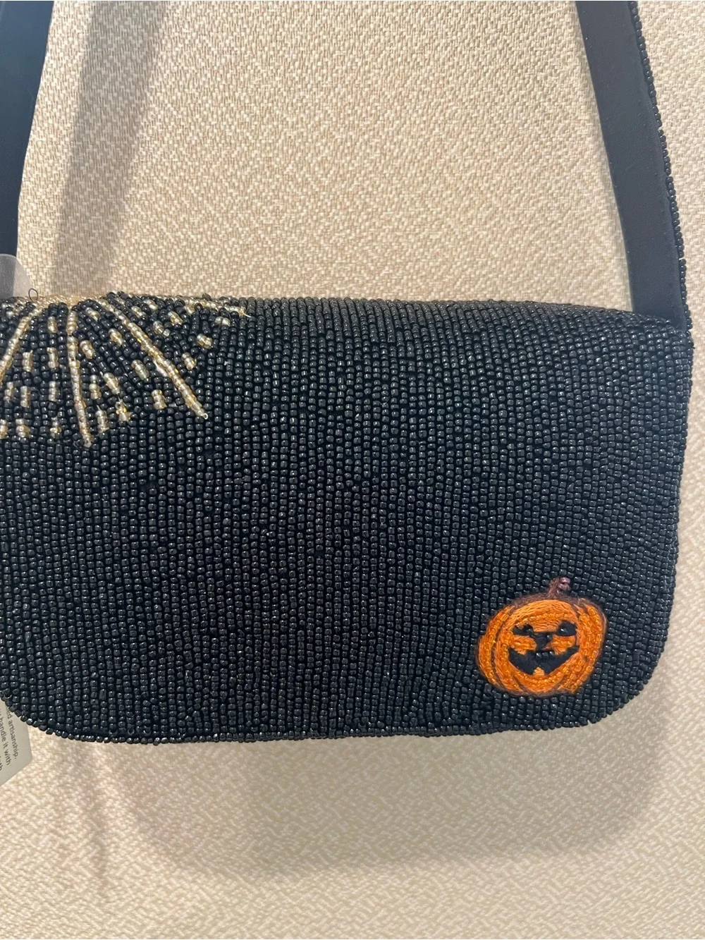 Beaded Halloween Dog Motif Shoulder Bag - Black